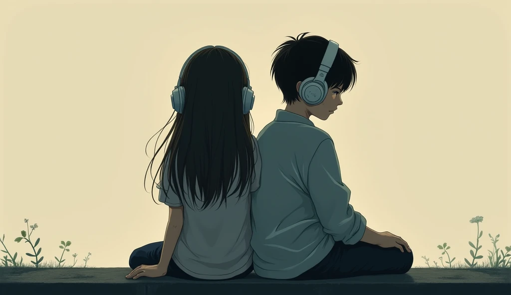 Perfect image, 8k, night、Dinner in a fancy restaurant、Female college student on a date、 Using headphones、 2D-style animation, Lo-Fi、Retro、Anime style illustrations、Anime Style