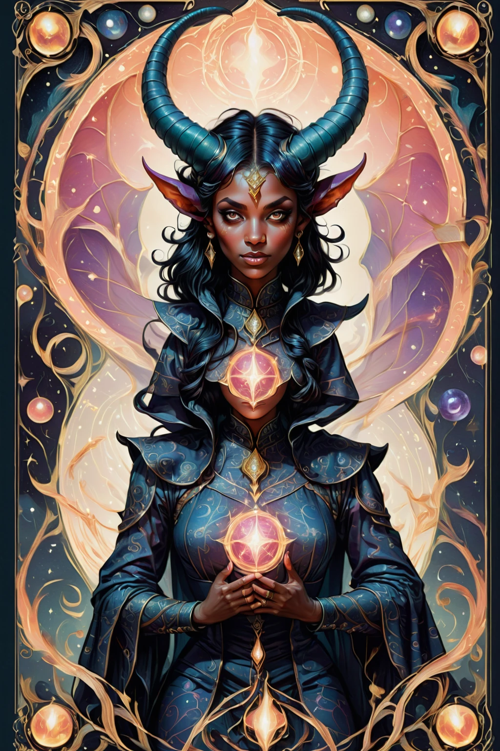 negative space, (masterpiece, best_quality, ultra-detailed, immaculate:1.3), epic, illustration, welcoming, 1girl, warlock, slate gray hair with gray highlights, Shag Cut, casting spell, gradient background, in a galactic, lush swamp, bombshell hair, deep violet hair, Flapper Bob,curly hair, watson cross <lora:EnvyMetalMix01-Prime:1>