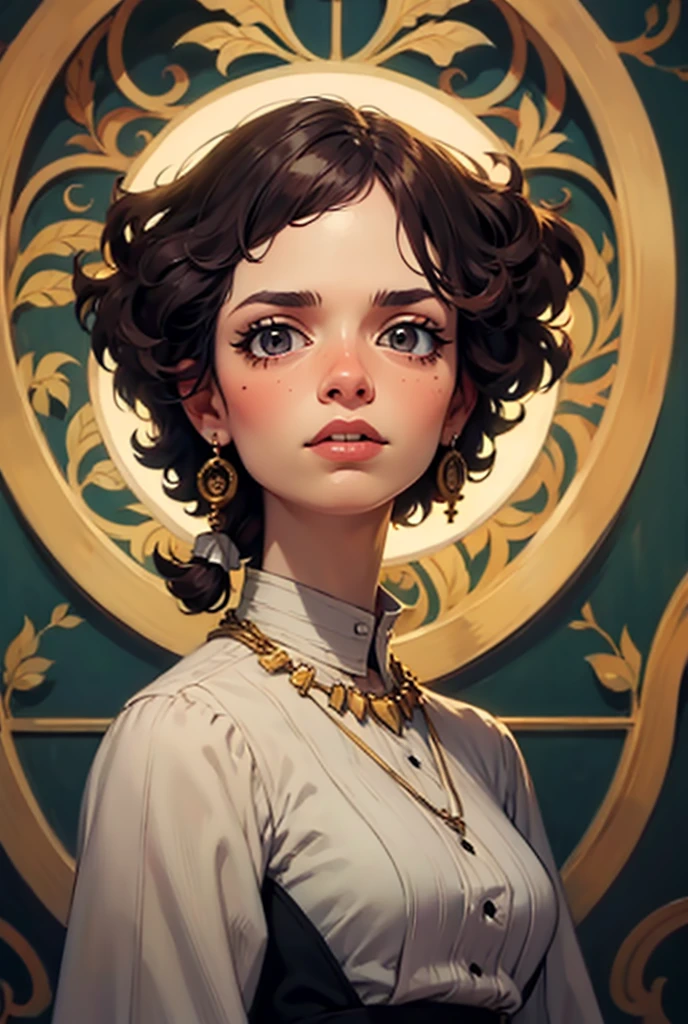(Extremely detailed CG unit 8k wallpaper, Masterpiece , Best, extremely detaile), (best illuminate, best shadow), 45-year-old Spanish woman, mature, com um rosto quadrado, necklace with a red rose on her neck, Wear a black lace dress with red, gold earring, like Maria Padilla (maria padilla) such features, (Very detailed skin: 1.2), Medium brown with light emitted
