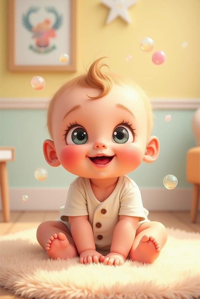 make a very cute baby with slanted, green eyes, blonde hair with side parting