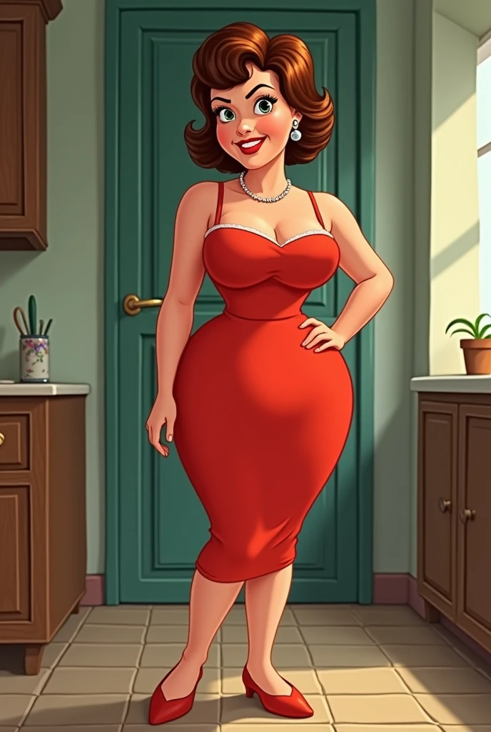 fashionable 60s young lady bear, red_dress, girlfriend, wife, cute pose