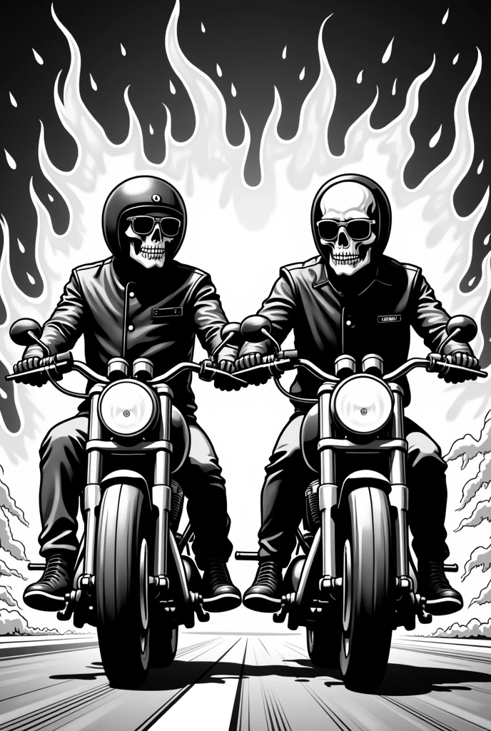(Black and white doodle style cartoon) Santa Muerte Motorcycle Club 