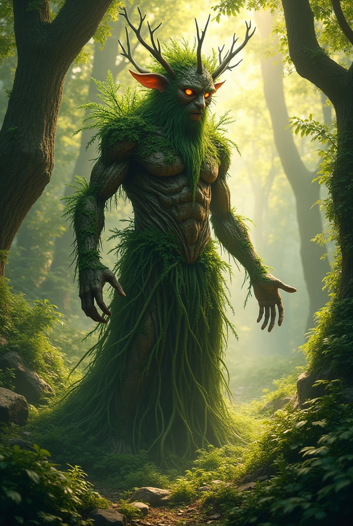 Sylvanar - Guardians of the ForestVisual Description: The Sylvanar are about two meters tall., with bodies that look like living trees. Their skins are textured like oak bark, with moss and leaves growing in some parts. His eyes are a deep green, radiating serenity and wisdom. Their heads are crowned by branches or small treetops., that change according to the seasons. His hands and feet are broad and rooted, and when they are still, can easily blend in with the surrounding vegetation. They wear cloaks made of leaves and vines, that seem to merge with their bodies. You eat four-footed creatures, with a scar near the right eye.