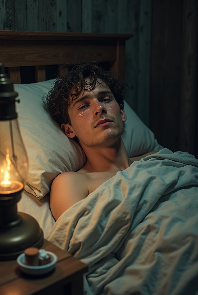 Cinematic film still of sharp detailed,
Blue-eyed man lying in bed,alone,View your viewers,Black Hair,One boy,,Green Eyes,Male Focus,Blurred,lips,Portraiture,close,freckles,Genuineistic,nose , Genuineistic, Genuine, photo Genuine, Cinematic, dramatic, Film Look, dramatic light, unGenuine engine, 3D Computer Graphics, High resolution, HyperGenuineism Style, close, Shallow depth of field, Vignette, Very detailed, High budget, Bokeh, CinemaScope, Sulky, amazing, nice, Film Grain, granular,Vomit