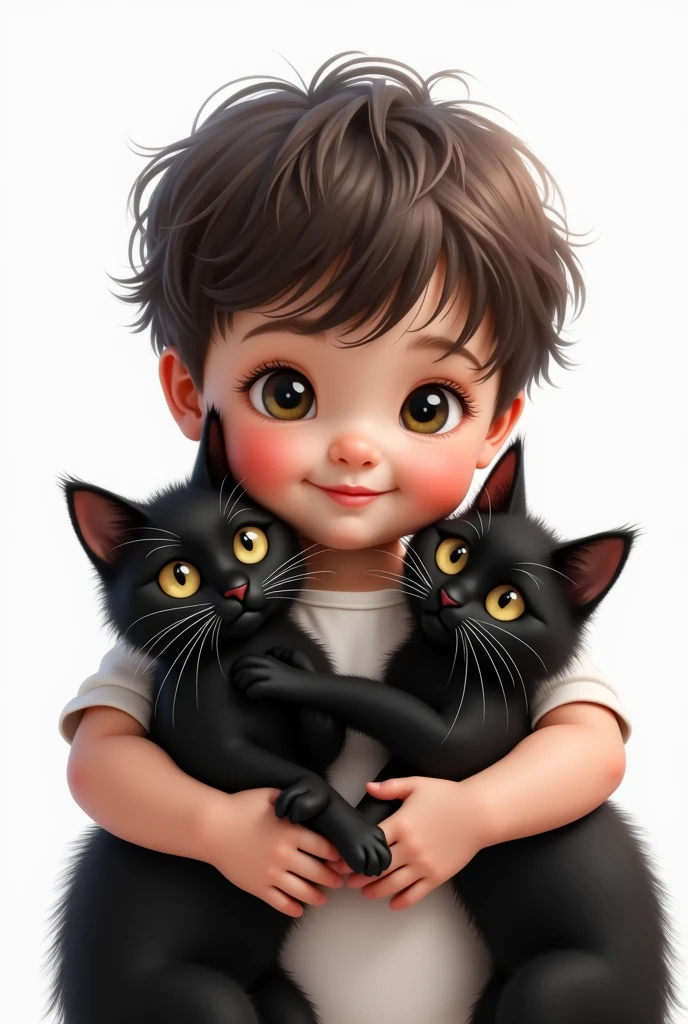 I create a drawing of a young teenager with 6 black cats