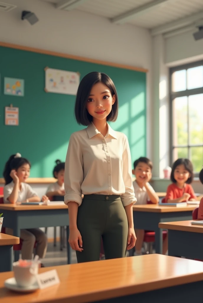 Post office lean girl with brown uniform post Letter with kids