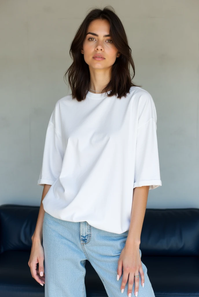 Cute brunette girl in white sweater