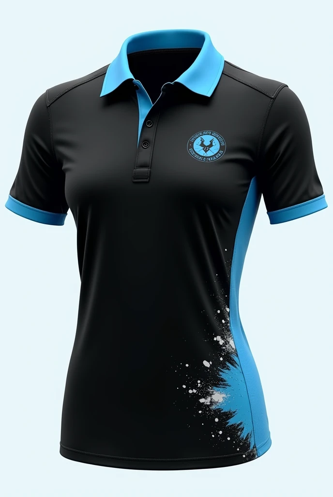 Women's white v-neck long-sleeved soccer t-shit in black, white and blue