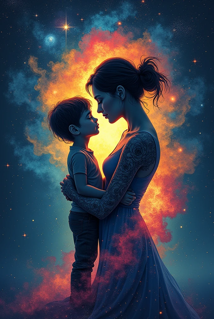Memes, Surreal, Digital Art,daughter, Mom, Parent and Child, Information flow, Cultural transmission, abstract pattern, psychedelic, Neon color, Glitch Art, cyber punk, Cinema Lighting, Super detailed, 8k, Realistic, Volumetric, Ray Tracing, Studio Lighting, Vibrant colors, psychedelic elements, Viral content, Social Media, Cultural phenomenon