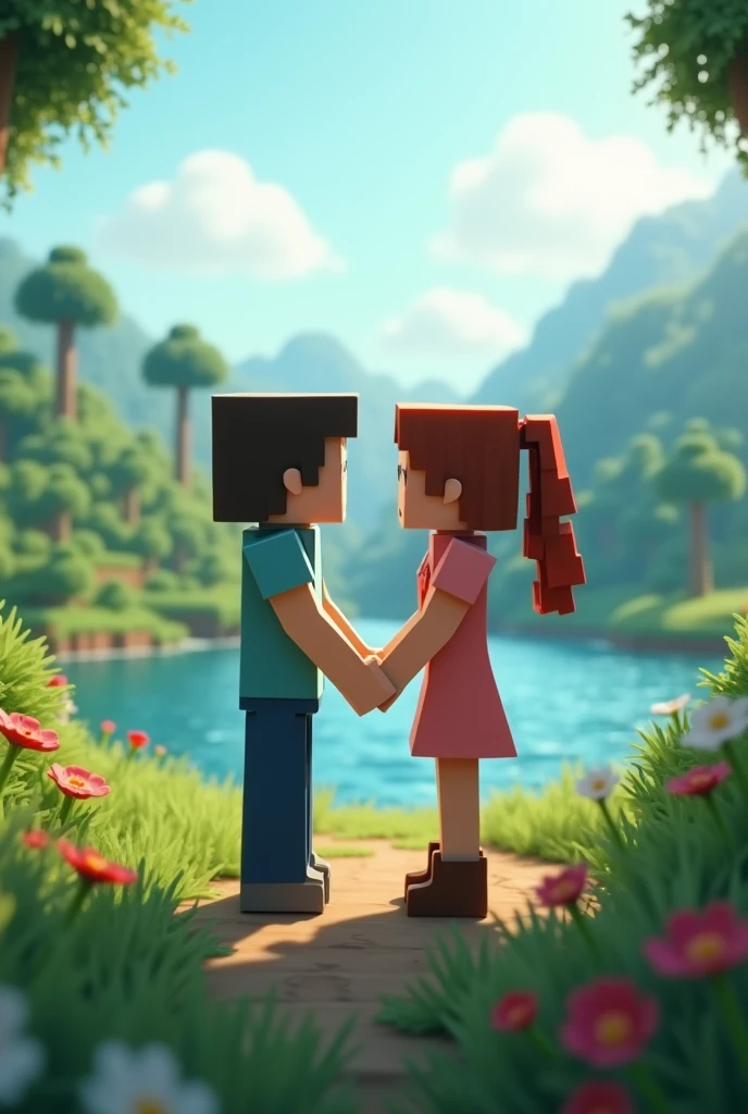 naked Minecraft girl boy kiss