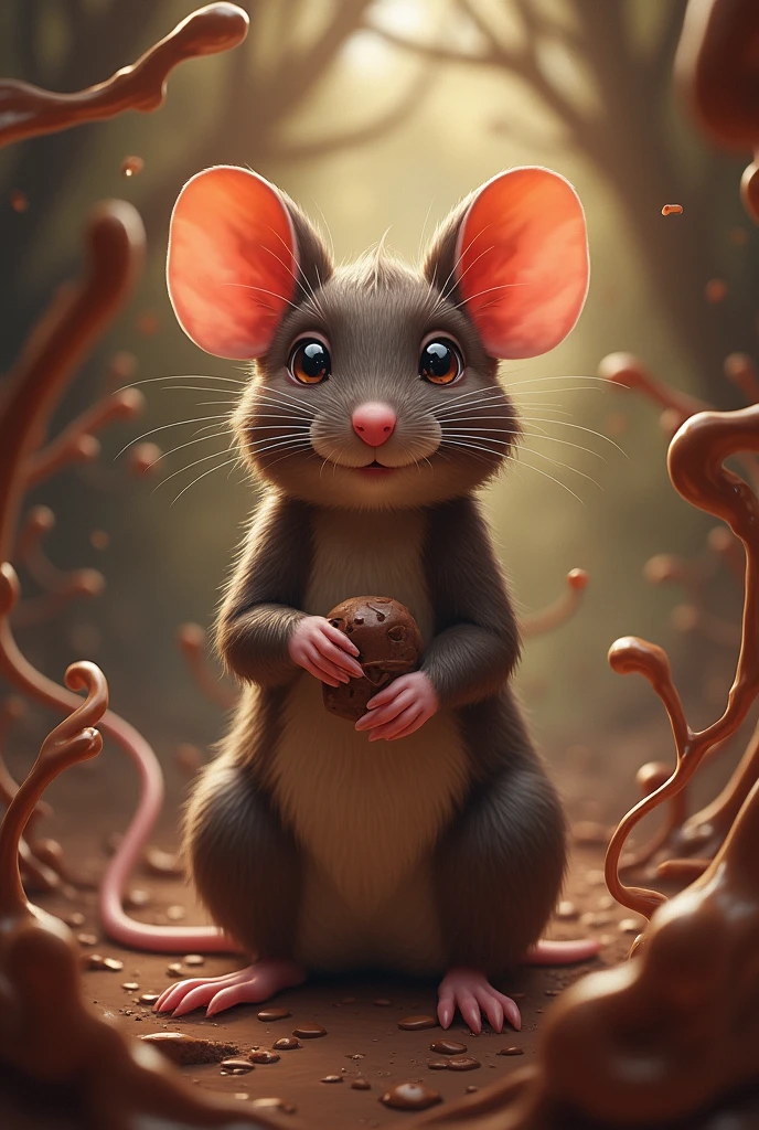 Design of an advertisement for chocolate made with mouse flour to make ren more agile and skilled 