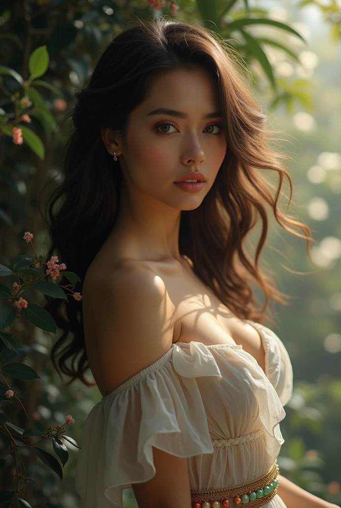 (((medium full shot))), (Masterpiece, photorealistic, photorealism, best quality, ultra-detailed:1.3), (nice hands, perfect hands), official art, cinematic light,beautiful young woman, adult, long hair, red hair, ponytail, white ribbon, hair over one eye, brown eyes, large breasts, collarbone, bandage, bare arms, midriff, red pants, holding Katana, determined face,