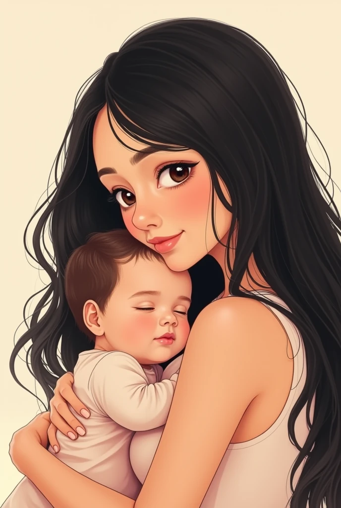 Anahí holding a baby with dark brown hair