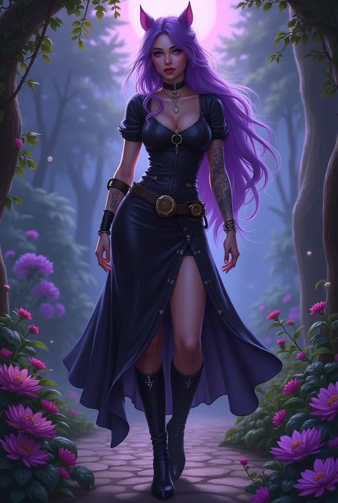 there is a woman who is standing in a forest with a chain, imvu, spell pose, second life avatar, shiny long ethereal hair, upper body avatar, lblsck hair, glamour pose, clothing photo,