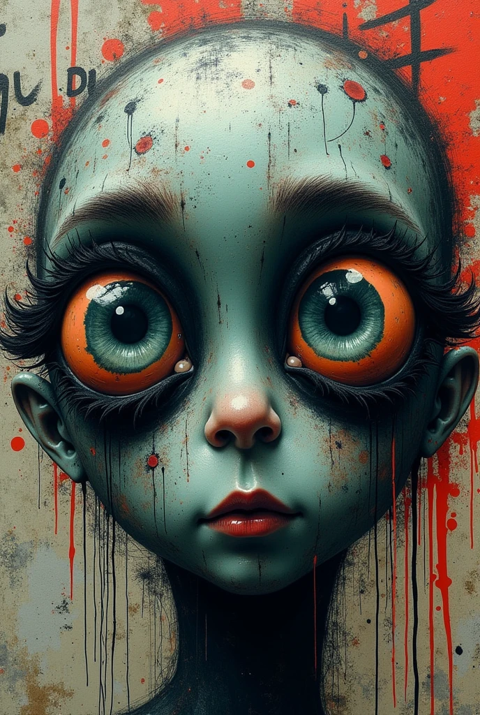 A crazed, whimsical portrait of a girl, long flowing hair, wide open eyes, distorted features, melting flesh, twisted limbs, abstract surreal background, vivid colors, dramatic lighting, (best quality,4k,8k,highres,masterpiece:1.2),ultra-detailed,(realistic,photorealistic,photo-realistic:1.37),digital painting,surreal,avant-garde,psychedelic,abstract expressionism,dark fantasy