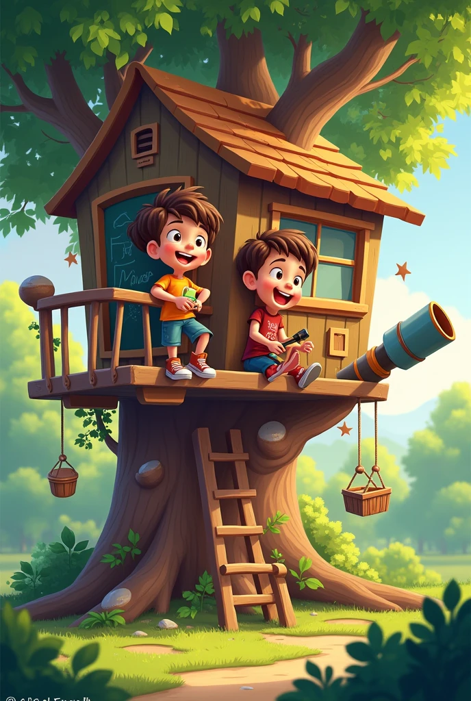 Jeizuo,the best quality t,(Very detailed CG unified 8K wallpaper),(the best quality t),(The best illustrations),(The best shades),Deep in the forest,Children play with the animals。Little bees buzz and fly,Little frogs jump up and down。The children built a cabin,They play games in the house、Tell stories。Suddenly,A small squirrel broke into the wooden house,It looks curious and playful。Children having fun playing with little squirrels,Everyone had a great time together。