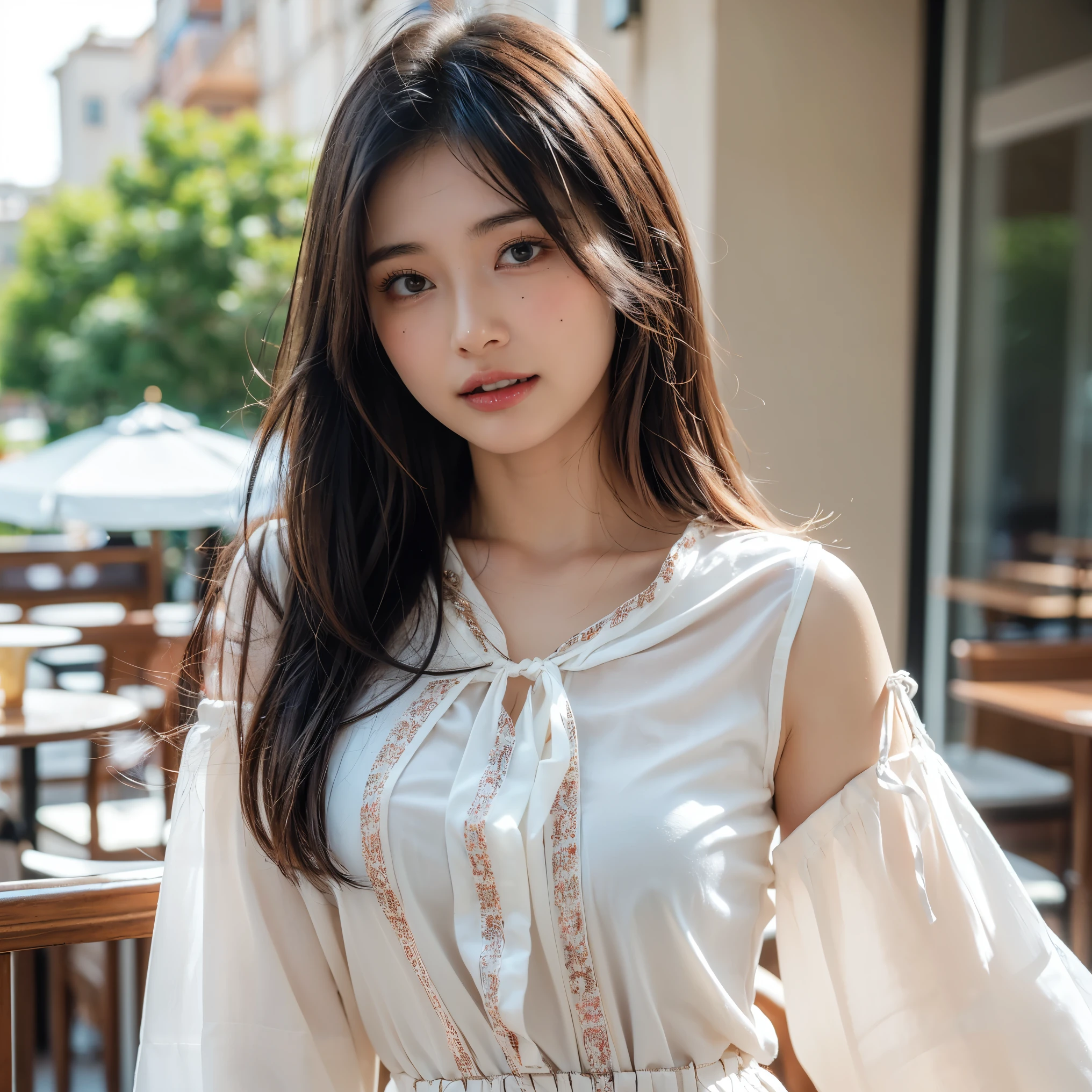 highest quality,masterpiece,Ultra-high resolution,Original photo,Ultra-high resolution，A beautiful 25-year-old woman wearing women&#39;s fashions popular in the 1980s，Long legs:1.5，White shirt，jeans，，Flashy makeup using red eyeshadow，Big smile，Short cut with delicate side waves，Full Body，Gray background，