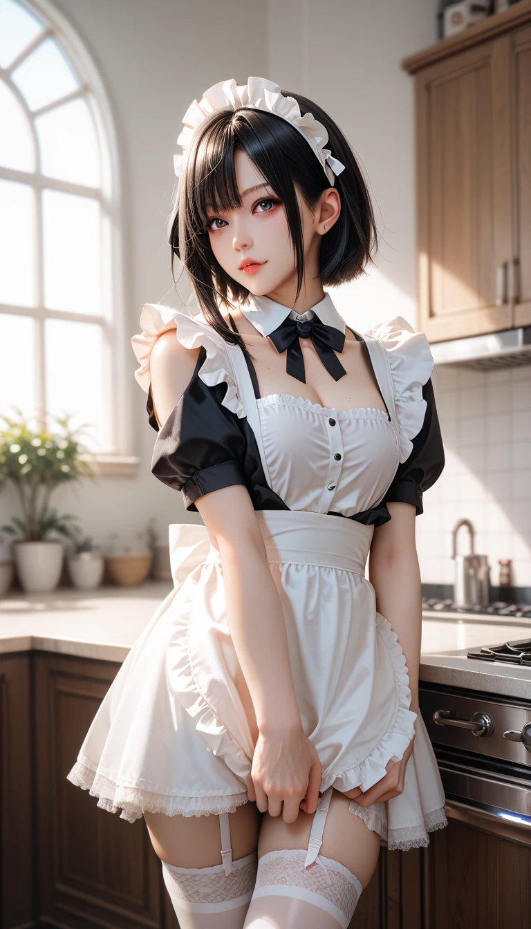(table top: 1.3), (maximum resolution: 1.2), (Ultra HDTV: 1.2), cinematic light, 8k resolution, fine eyes and skin, detailed facial features, , (sharp focus: 1.2), (focus on face:1.2),perfect style, beautiful face, acura, anatomically correct, ノ Highly detailed face and skin texture, fine eyes, double eyelid, thin eyebrows, glitter eyeliner: 1 natural cheeks, Glossy skin, Fair skin: 1.2, (glossy lips: 1.4),、 (embarrassed look: 1.2),Highly detailed face and skin texture, fine eyes, double eyelid, natural cheeks, , glossy lips: 1.4,Exposed chest cleavage、Sperm caught、Overflowing sperm、flowing sperm、 Retrospective shot of the rear loam, Low - Angle, from behind, cinematic lighting, (skirt lift:1.8), loose and wrinkled white panties, Exposed chest cleavage、 blush、humiliation、impatience、disappointed、It was scary、glare、 Are crying、embarrassing、glare at、angry expression、stockings、20-year-old、A neat and clean woman、1 person、 (Maid clothes:1.4),full of sweat、White-silver hair、Green-gray eyes、Narrow toilet、Attractive butt、wet panties、exposed chest、exposed panties、