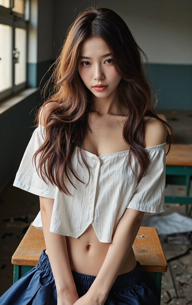 A japanese cute girl 19 years old very medium outfit small boobs small breast spread legs realistic photo 