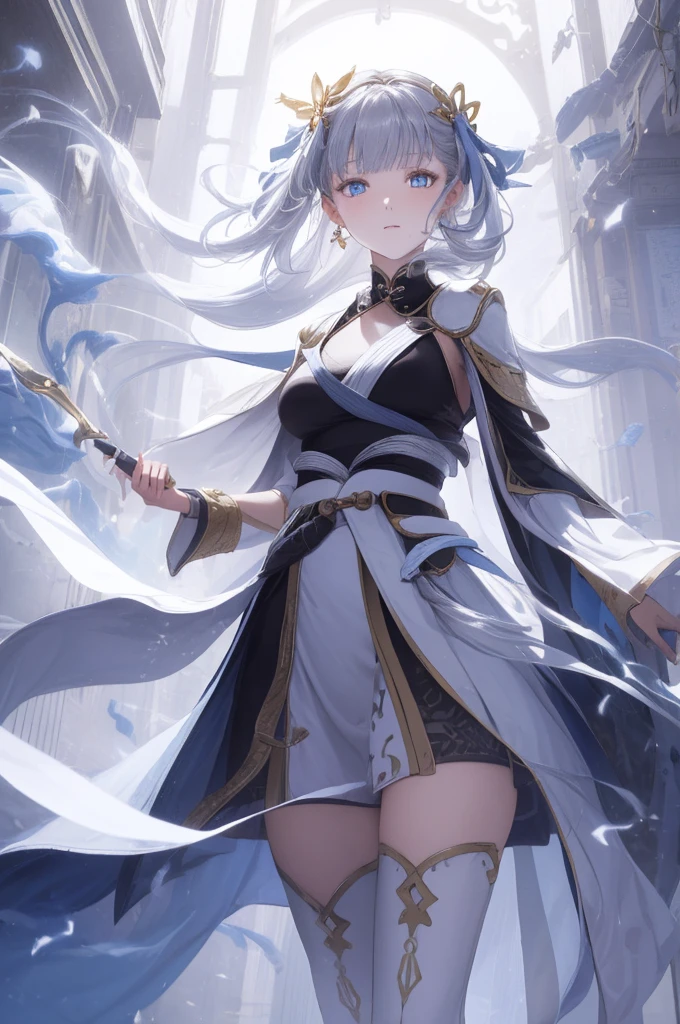 (  is the best quality ,4K,8K,  high resolution ,masterpiece:1.2),  extremely detailed , Mature Women ,,  magic  ,charm,joy, Holy Goddess ,  magic  al effect,Silver Hair,  blue eyes ，Thunder and lightning，Chinese fairy skirt