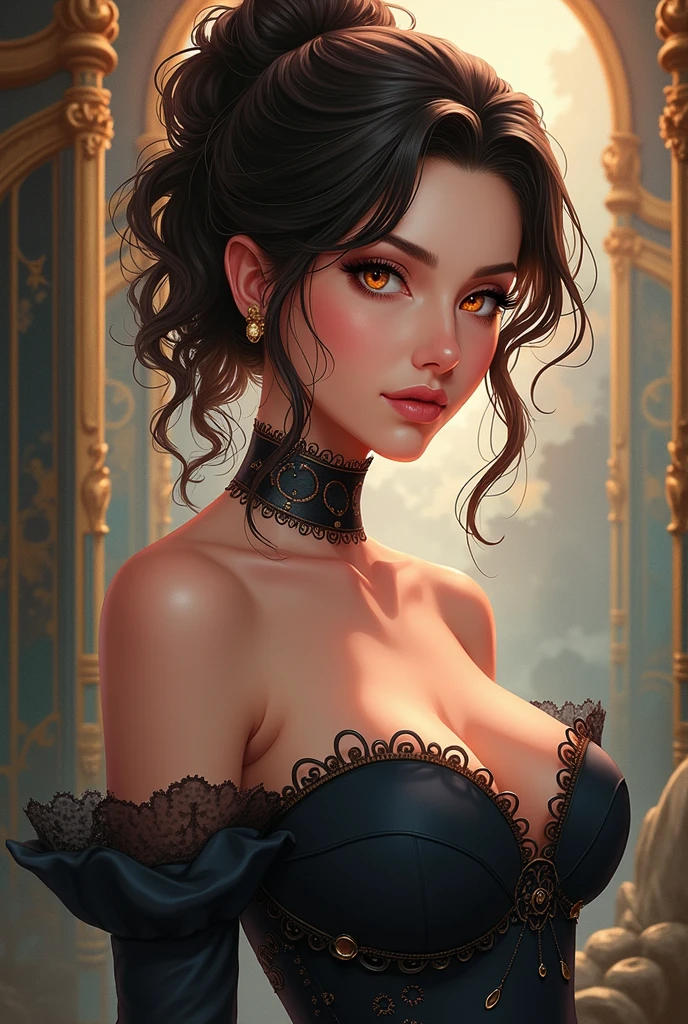 Emilia Clarke, beautiful detailed eyes, beautiful detailed lips, extremely detailed face, long eyelashes, intricate detailed hair, pale skin, elegant pose, sensual expression, ornate victorian dress, lace patterns, chiaroscuro lighting, dramatic lighting, dark fantasy, cinematic, dramatic colors, deep rich colors