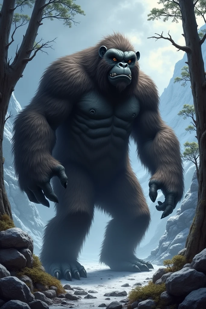 solo, breath (ultra detailed), a beautiful and detailed full size portrait of a female anthro gorilla, oozaru, brown fur, fur body, monkey tail, red eyes, close up view, glowing eyes, empty eyes, tail, bedroom eyes, detailed eyes, big body, sexy body, (wide body). goddess, kenket, Ross Tran,ruan jia, trending on artstation,foxovh, cenematic lighting, front view, big breaths, huge boobs, big boobs, big , big , day, tree, (((stone hallway, lake))), curvy figure, fat, obese, (((front view, standing, nude, covering self, feets visible, angry, open mouth, blush,))

