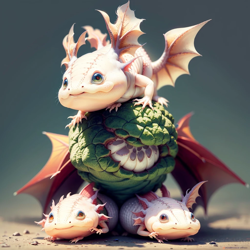 Cute detailed digital art, lovely digital painting, cute little axolotl dragon,