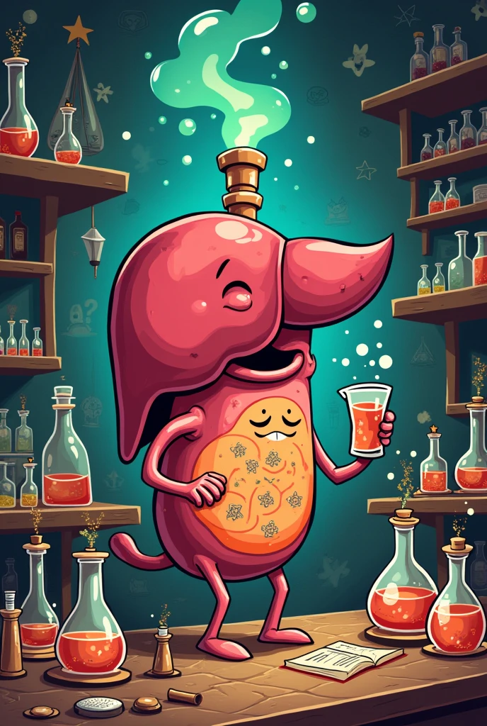 Drinking beer liver in cartoon