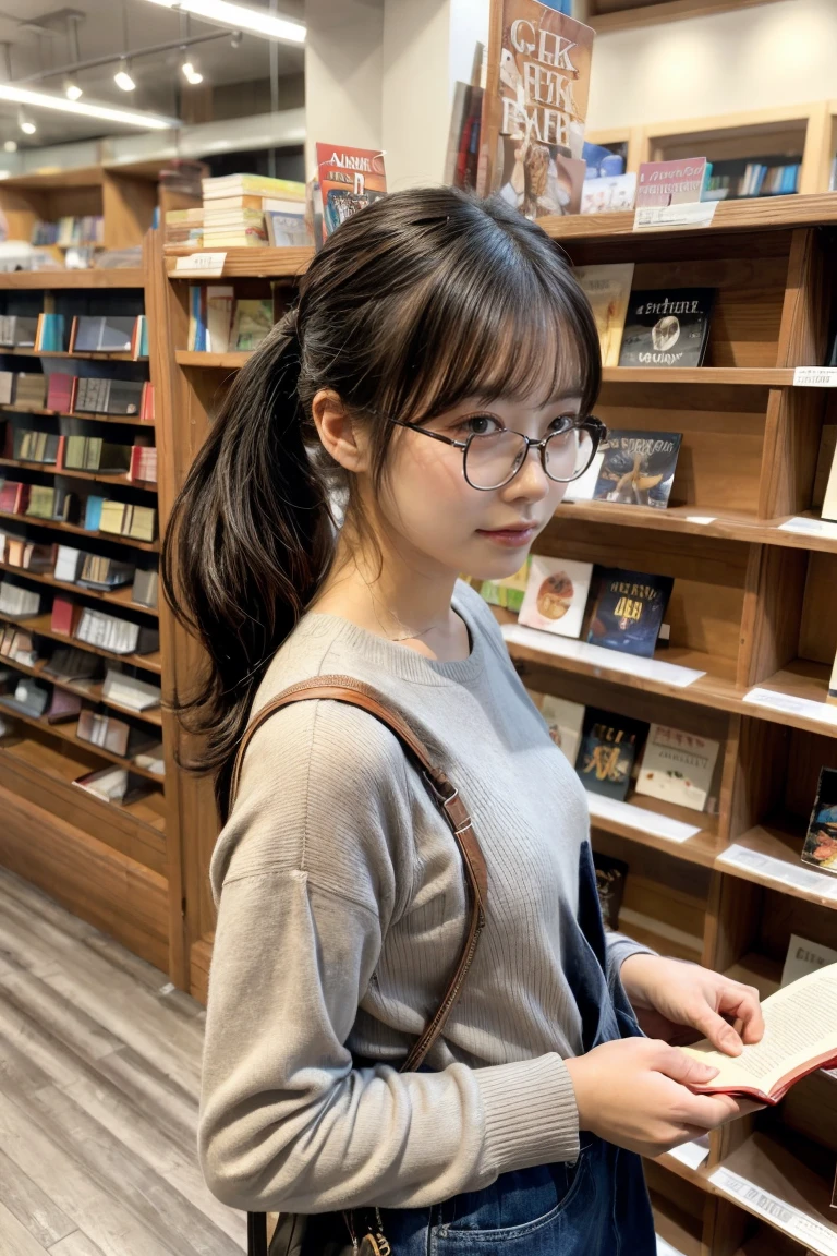 Arafard asian girl sitting on the floor reading a book, student, Glasses, In the library, Reading in the library, 戴Glasses, xintong chen, qiu fang, wenfei ye, Zhang Pengzhen, 戴着细长而又圆的Glasses, li zixin, jinyiwei, 戴圆Glasses的女孩, 戴着小圆Glasses, author li zhang