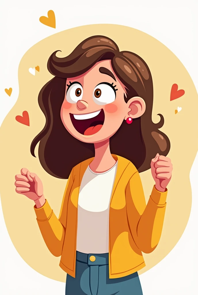 A cartoon of a woman raising her arms to show her happiness