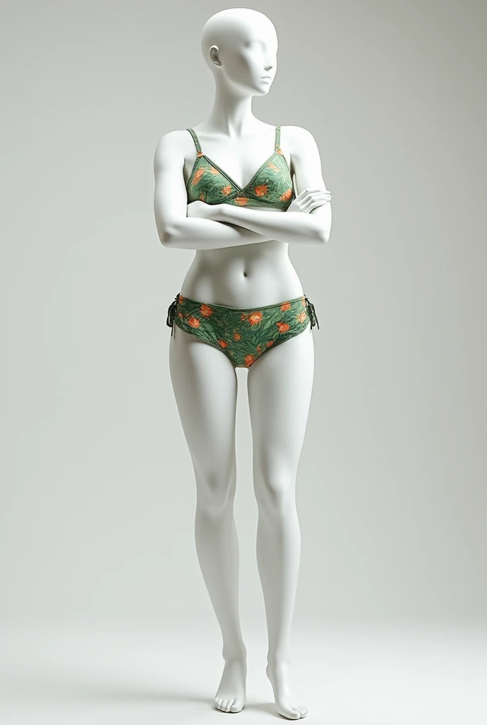 tsundere elf full body toe to head, long hair, blonde hair (green eyes:1.1) pointy ears, elf, multicolored hair, forehead jewel, yellow tiger bikini, standing symmetrical, plain background