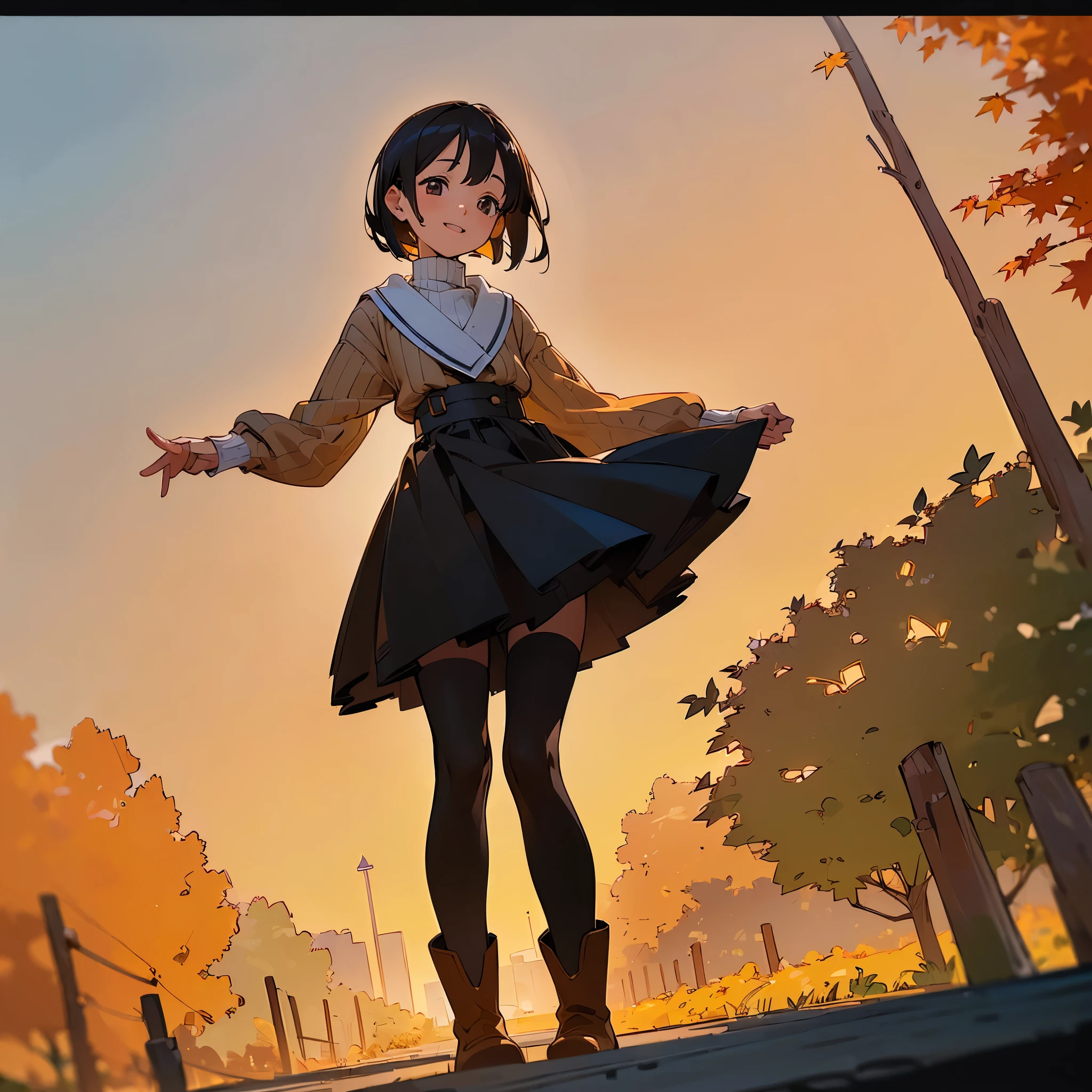 Anime girl in a short skirt and boots standing on a street - SeaArt AI