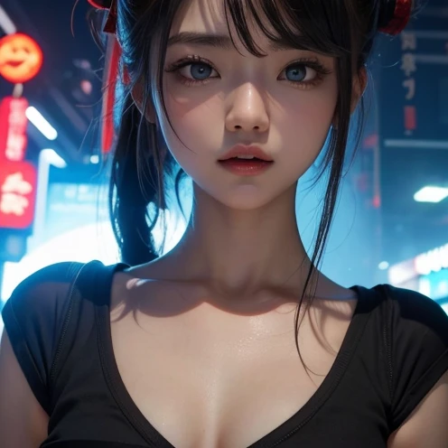 A Rokurokubi as a zombie geisha, shaking her long neck in the dancefloor making selfies, retrowave disco illuminated style floor, image as a pop-style art poster.