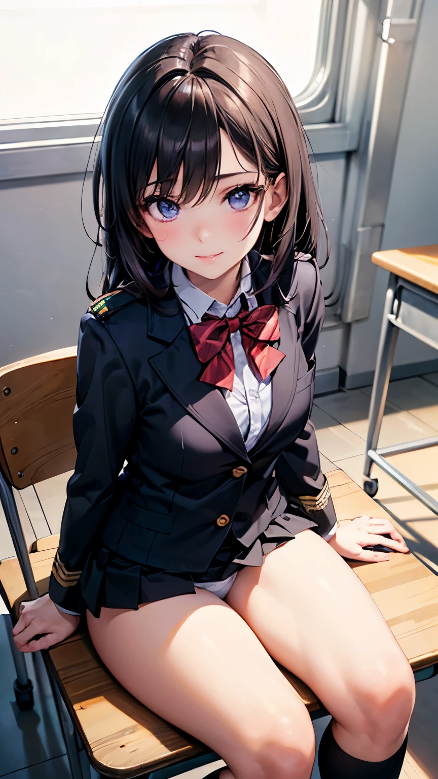 Anime girl sitting on a bench in a school uniform - SeaArt AI