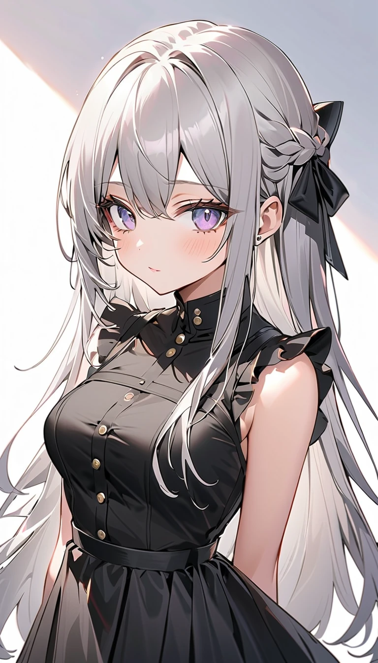 【Highest Quality, masutepiece】 [1 girl in, expressioness, Shining cerulean eyes, Very long hair,,maid clothes,Apron Dresses,frilld,Upper body] (Gray white background:1.5), large full breasts,punch, fist fight,