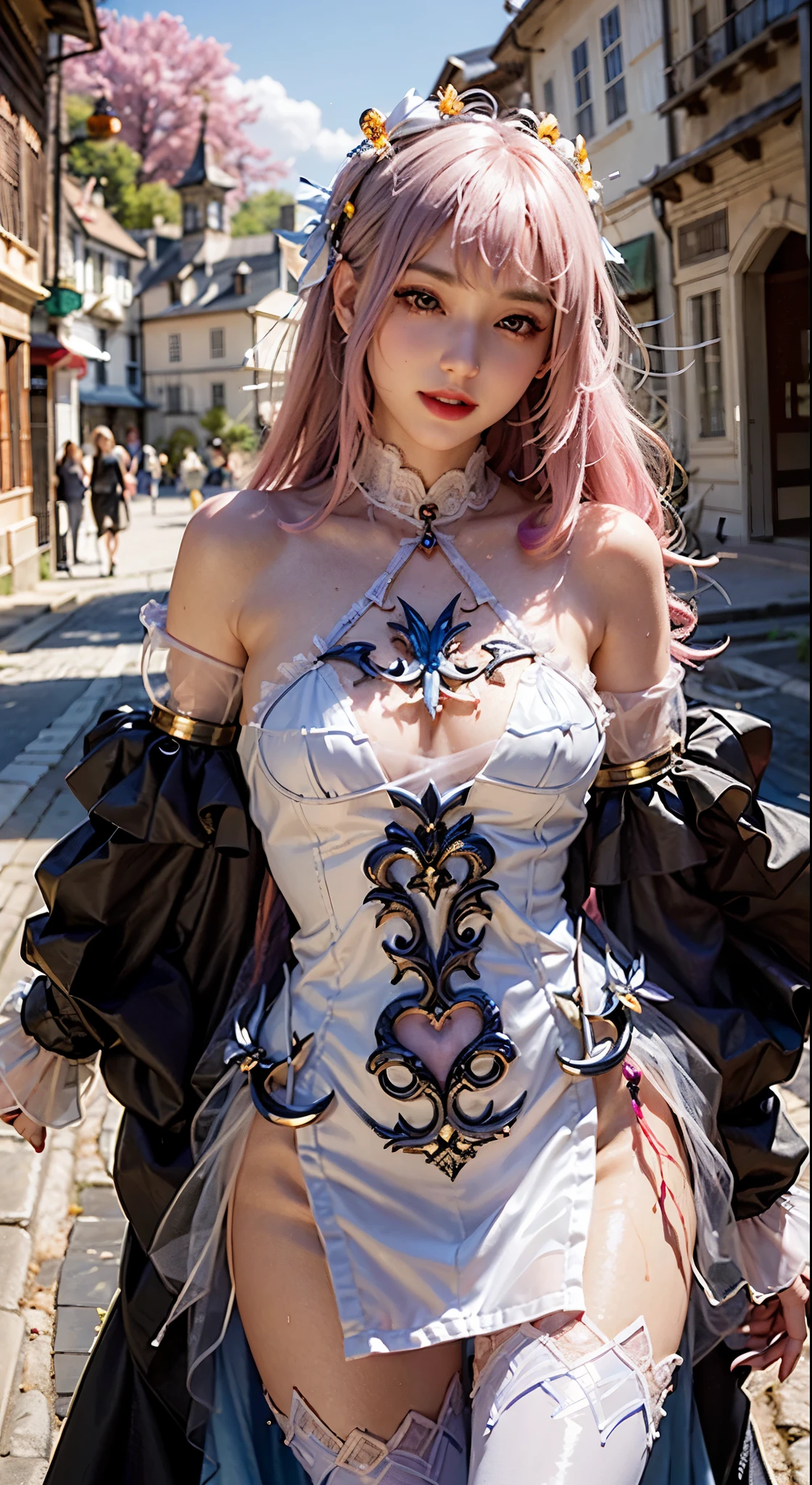 See-through cosplay、Transparent nipples、Big Tits、Sheer skirt、In town、Pantyhose、Pussy line、Purple Hair