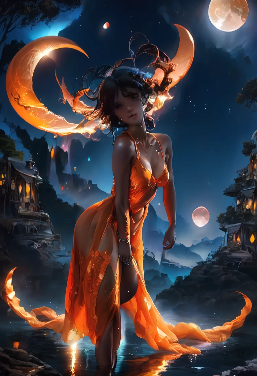 a painting of a woman with long wavy hair, t-shirt with plumeria design, digital art inspired by Cyril Rolando, trends in cg society, digital art fantasy, colorful digital fantasy art, wonderful digital art, beautiful art uhd 4 k, exquisite digital illustration, MASTERPIECE, full body photo, black and brown hair, long afro-style hair, real water, bathing in a river pond, extremely detailed art, blushing, water running down the body, small breasts, legs open, sexual arousal, sexual expression, glowing skin, intricate, elegant and highly detailed digital photography, majestic and surreal painting, golden butterfly filigree, beautiful finely detailed eyes: 1.2), hdr, (masterpiece), best quality, expressive eyes looking out of the corner of the eye, perfect face, portrait of a beautiful goddess with afro hair, long hair in braids and afro, latin brown skin, intricate digital photography, elegant, highly detailed,(detailed background window to a new dimension, plants and flowers: 0.7) night sky with full moon, highly detailed face and body, cinematic lighting, photorealistic, 1 girl, 18 years old, dark brown eyes, big eyes, pink lips, bald pussy, well lit, beautiful and aesthetic: 1.2), (fractal art: 1.3), colorful, beautiful goddess emerging from the ocean, full female body, wild waves, big waves, oriental mandala tattoos, transparent dresses merged into the sea, stormy sky, sunset sky, storm clouds red, ancient temple floating in the sea, old floating clock, lamp, lantern, beautiful girl with a slight smile, forest, flowers and roses, visible vagina, no panties, ((sitting on a marble pedestal)), front view, magic, Lord of the Rings world, waterfall, mandala and flower tattoos on naked body, toes submerged in water, mostly cloudy sky (highly detailed CG unity 8K wallpaper), exposed breasts, nudes,, naked body,Chel, a painting of a woman with long wavy hair