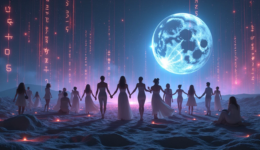 A group of people, with their hands raised and eyes closed