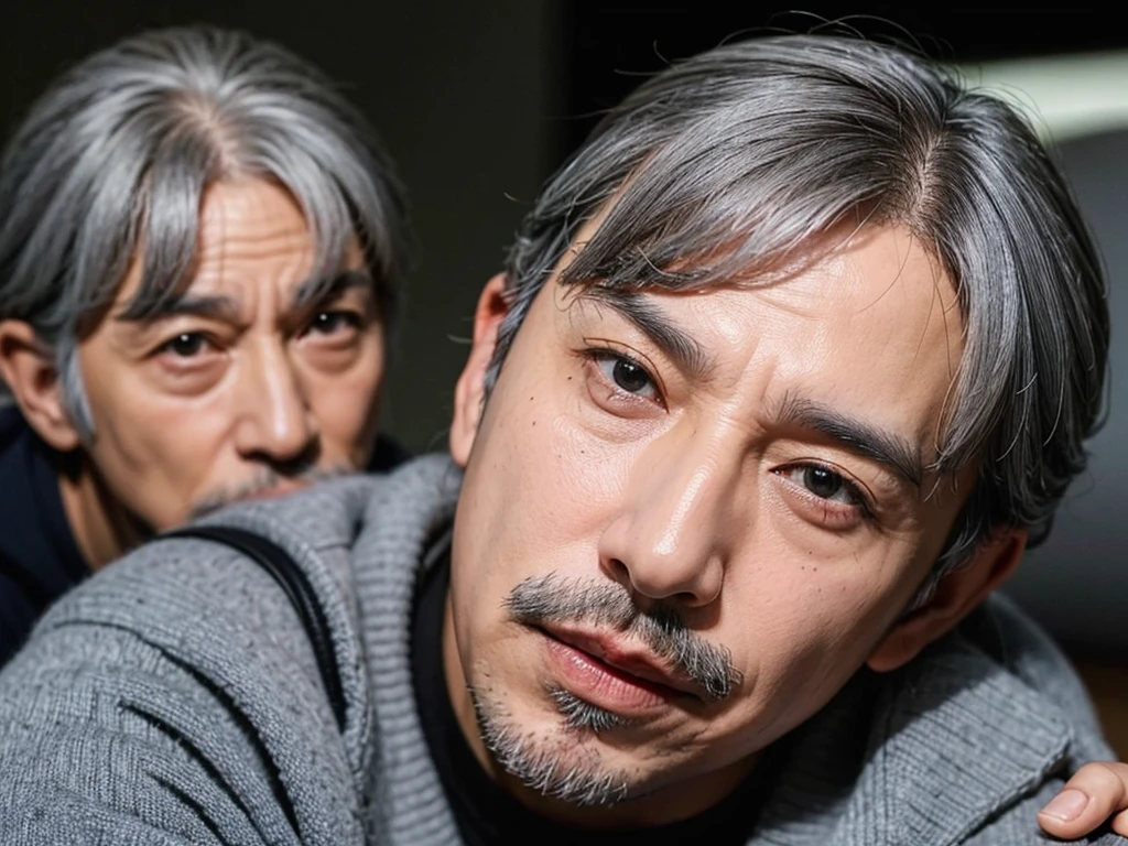 ６０generation　A man whose gray hair has grown