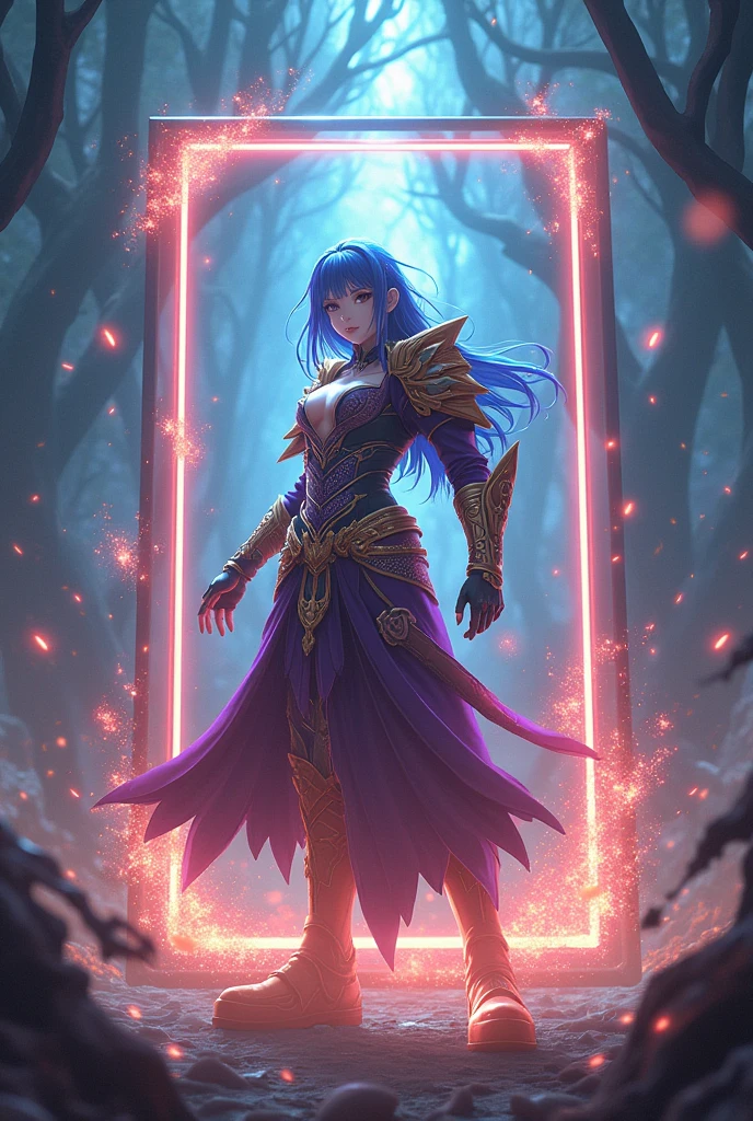 "Aya Goda, a beautiful female character in a fantastic world, with purple hair and striking features, depicted in a stunning screenprint style that combines the boldness of sots art with the intricate detail and elegance of fantasy."