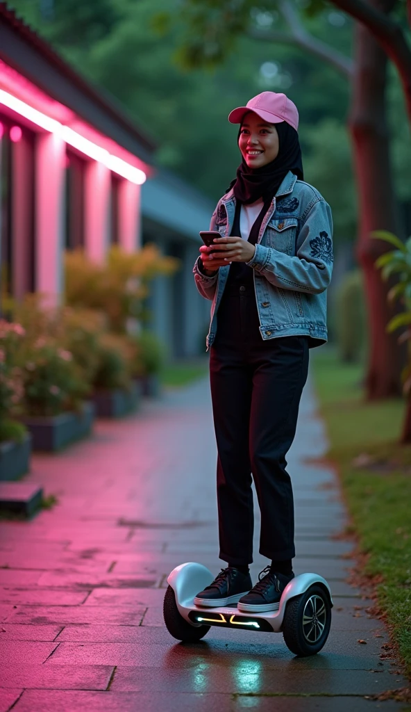 ((masterpiece)), super detailed, highly detailed, 16k, high resolution, ((turkish girl)) ,((grey floral motif hijab,close hijab)), fit body, perfect eyes, pale skin, fair skin, perfect skin, ((wearing black sweater,long denim pants)) ,((blue jeans)) ,at night, ultra-delicate face, delicate eyes, double eyelids, half smile,sit on the chair  of garden, Realistic, beautiful and delicate photo,heterosexual, braless, standing, ((night time, night sky, low light, darkness, dark night)), cold expression, cold pose, front view ,((street night city on the background))