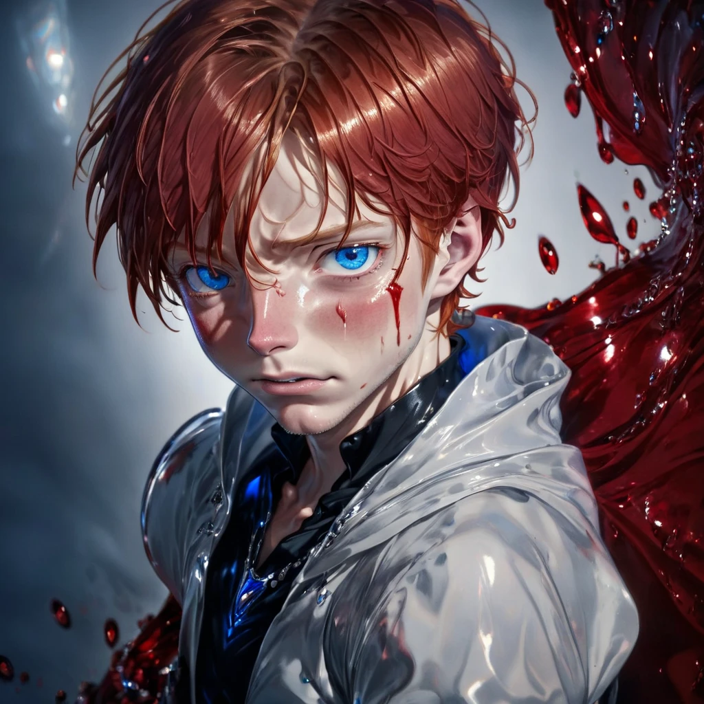 reinhard, 1 boy, beautiful, red_Hair, blue_eyes,  crying,