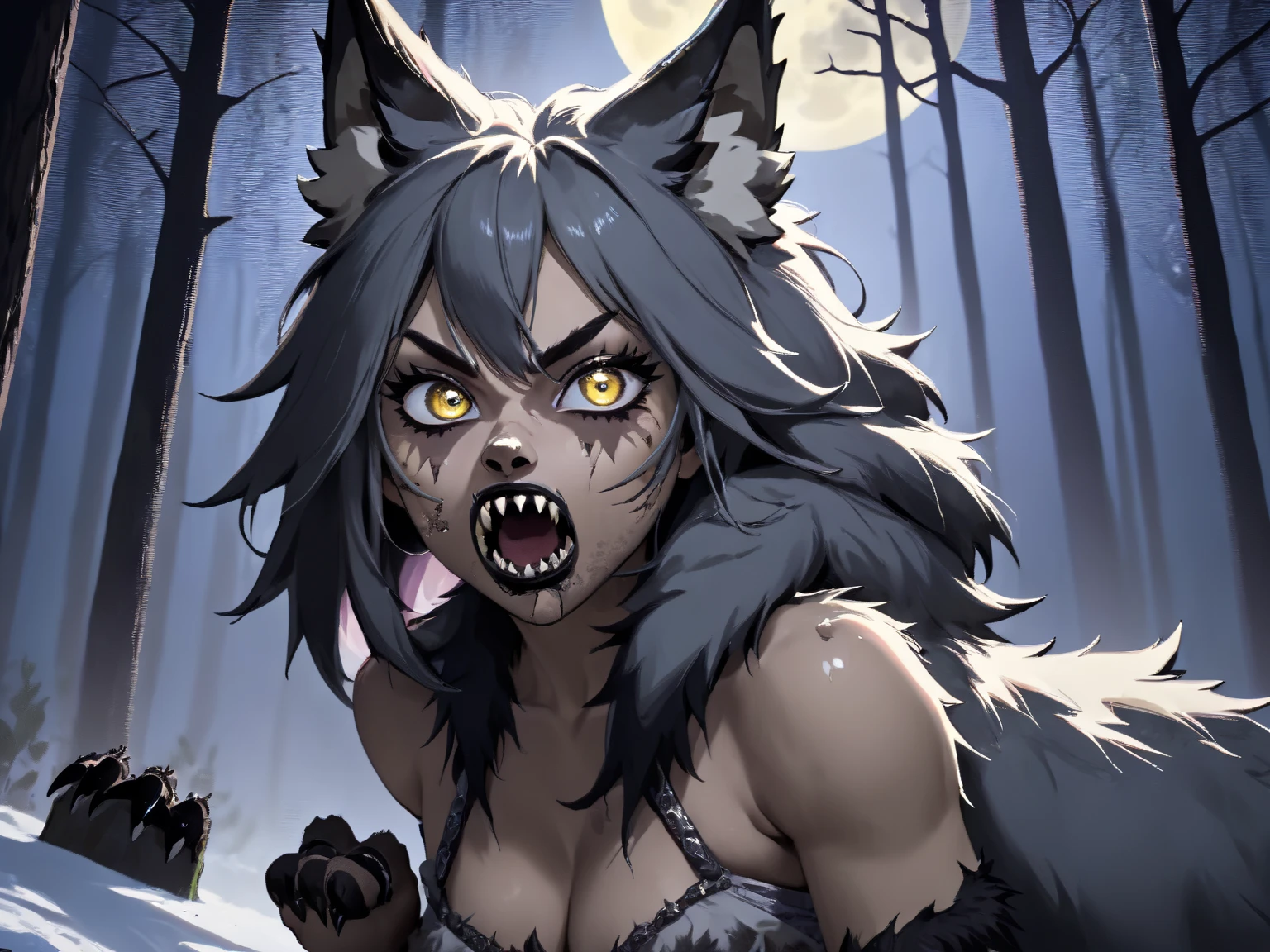 The female werewolf is raped by the male werewolf