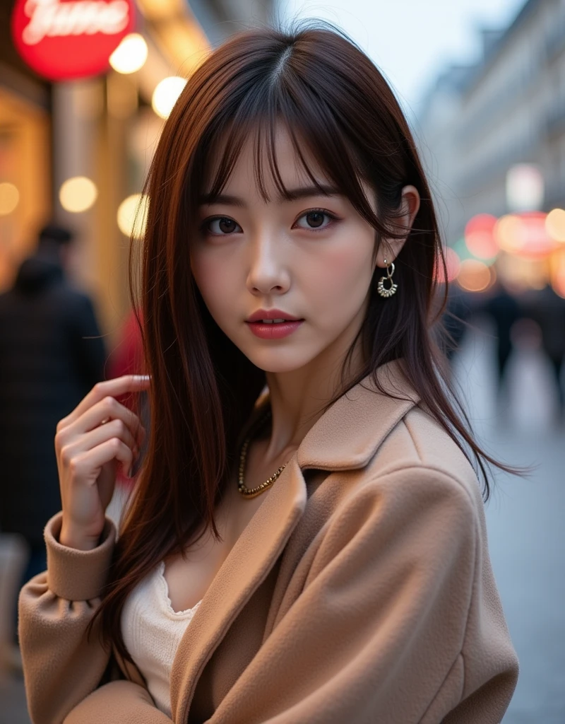 high resolution detail of human skin texture,japanese beauty,1girl,street fashion,shibuya street,night