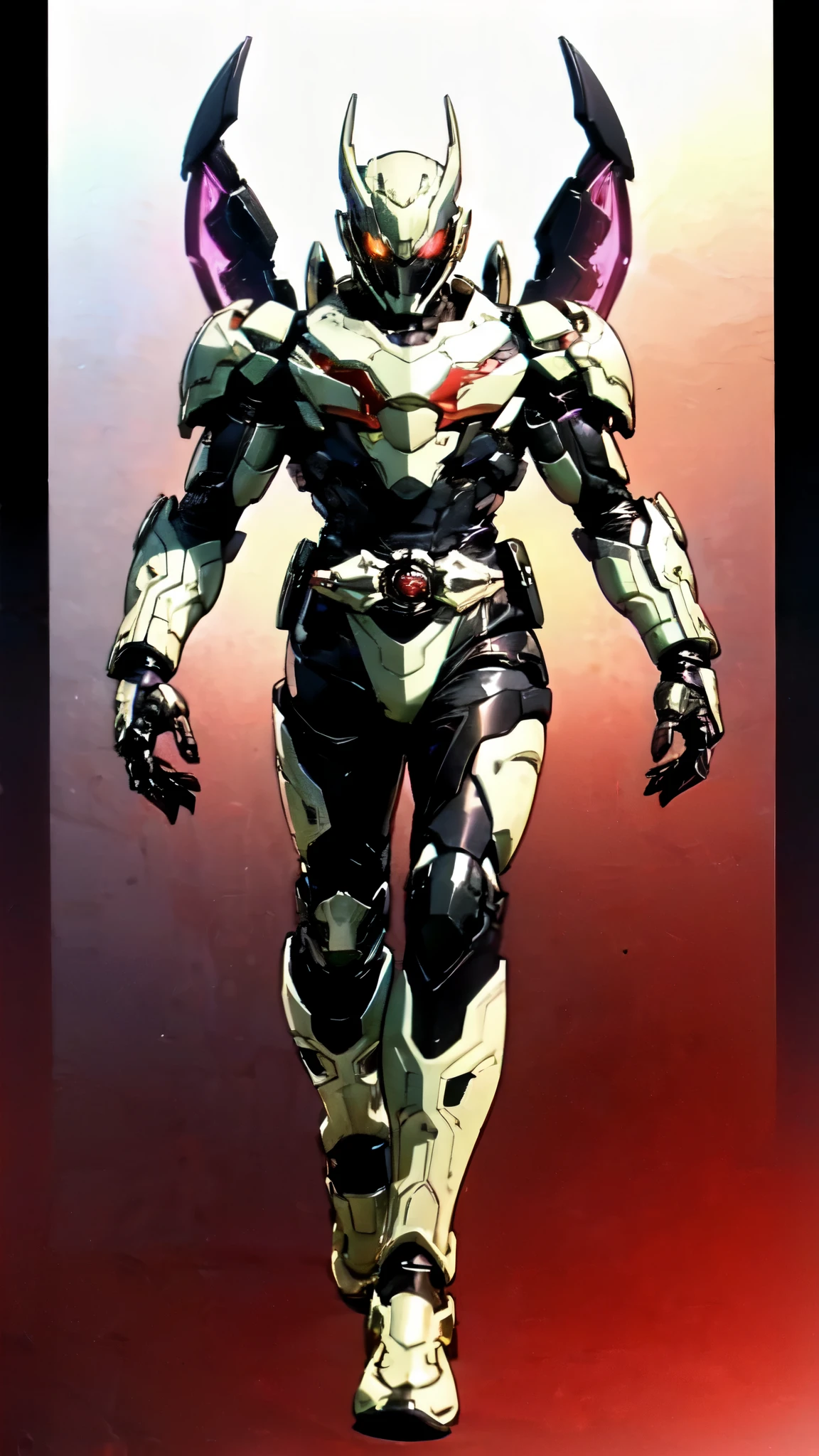 (masterpiece:1.5, best quality:1.5, extremely delicate:1.5), ((male:1.5)), a man wearing a full-face helmet, high-tech biomimetic armored combat suit, (a composite layered chest armor), the design balances heavy with agility, fully enclosed shoulder guards, matching arm and leg guards, a belt of gemstone, (the color scheme is primarily Red with Purple and Yellow accents, Organic Biotech, Concept Inspired by Vampire, glowing eyes, armor glows, huge cloak like devil wings), stand of a futuristic sci-fi city, this character embodies a finely crafted fantasy-style armored hero in anime style, exquisite and mature art style, metallic, high definition, highres, ultra-detailed, ultra-fine painting, professional, perfect body proportions, golden ratio, anatomically correct, symmetrical face, extremely detailed eyes and face, high quality eyes, creativity, RAW photo, UHD, 32k, Natural light, cinematic lighting, (masterpiece-anatomy-perfect:1.2)