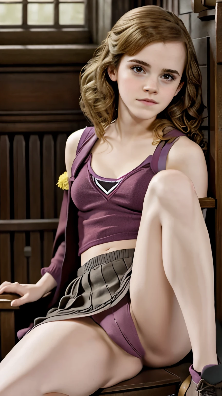 There is a woman sitting on a chair with a purple top - SeaArt AI