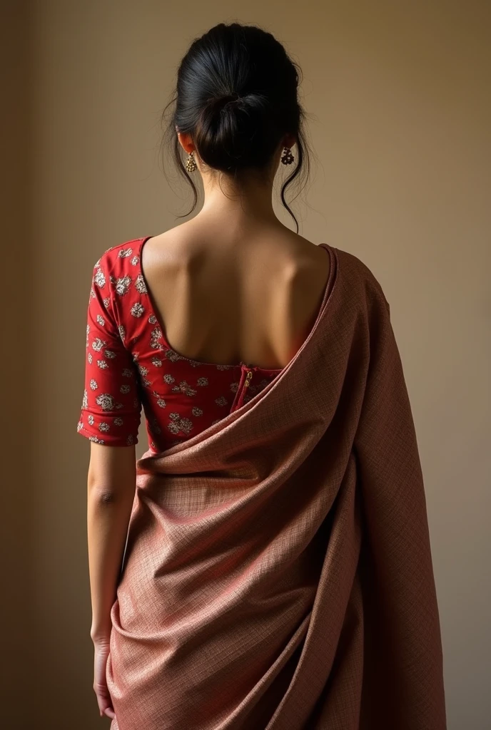 Tanvi in a classic pink Back Knot Blouse. Realistic, best quality image.