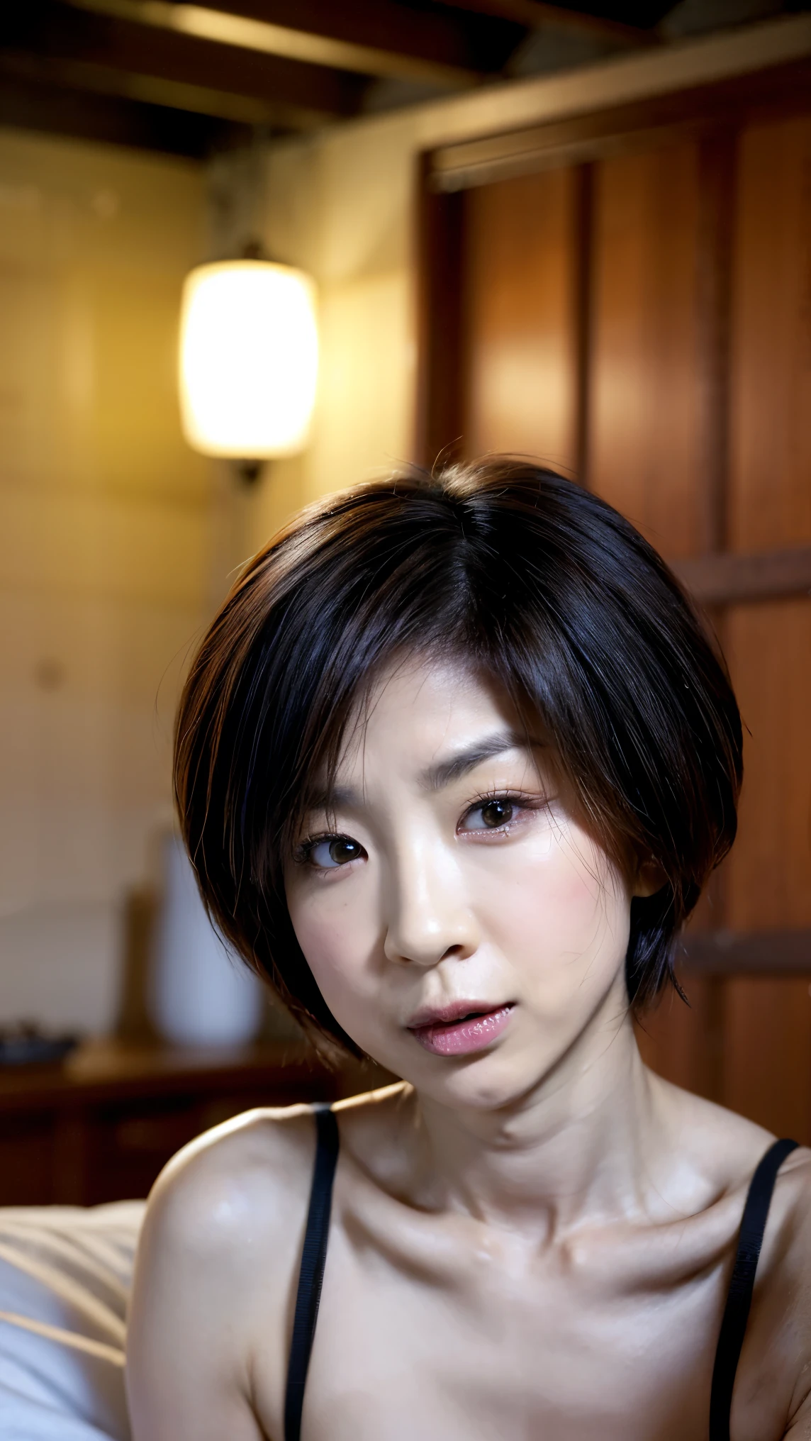 (( 47 years old,   Japanese,  small eyes ,  Petite women, Voluptuous women,    no makeup,   no makeup in the coal mine, In the bedroom)), (    Full body portrait   ,    beautiful black hair   ,    short bob hair,     Big Breasts    ,   Completely naked  ,    protruding nipples,    Thick pubic hair   ),   pale skin, Thin lips,    skinny, Body Type,    delicate and sexy collarbone   ,    top quality,    RAW photo ,   realistic  , face,    very beautiful , cute,     Depth of Written Border   ,    is high resolution , 超    Details,     Details, Very     Details, extremely     Details eye and face,    sharp pupils,   sharp concentration ,    movie lights 