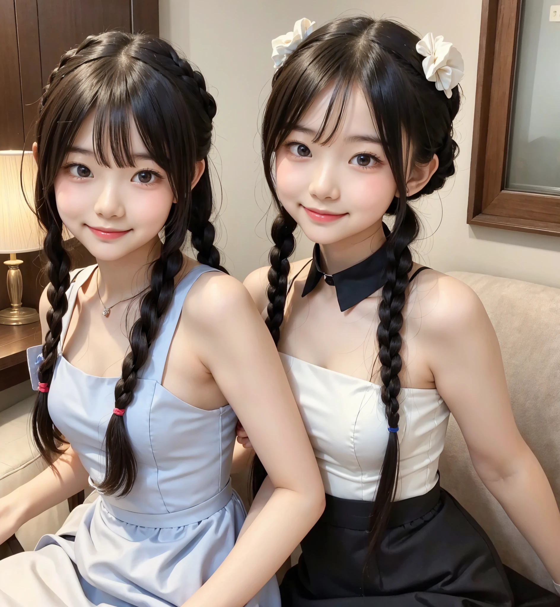 Maid, cute girl,masterpiece, high definition ,8k,16k, bun hair,twin braids,delicate,smile,Young