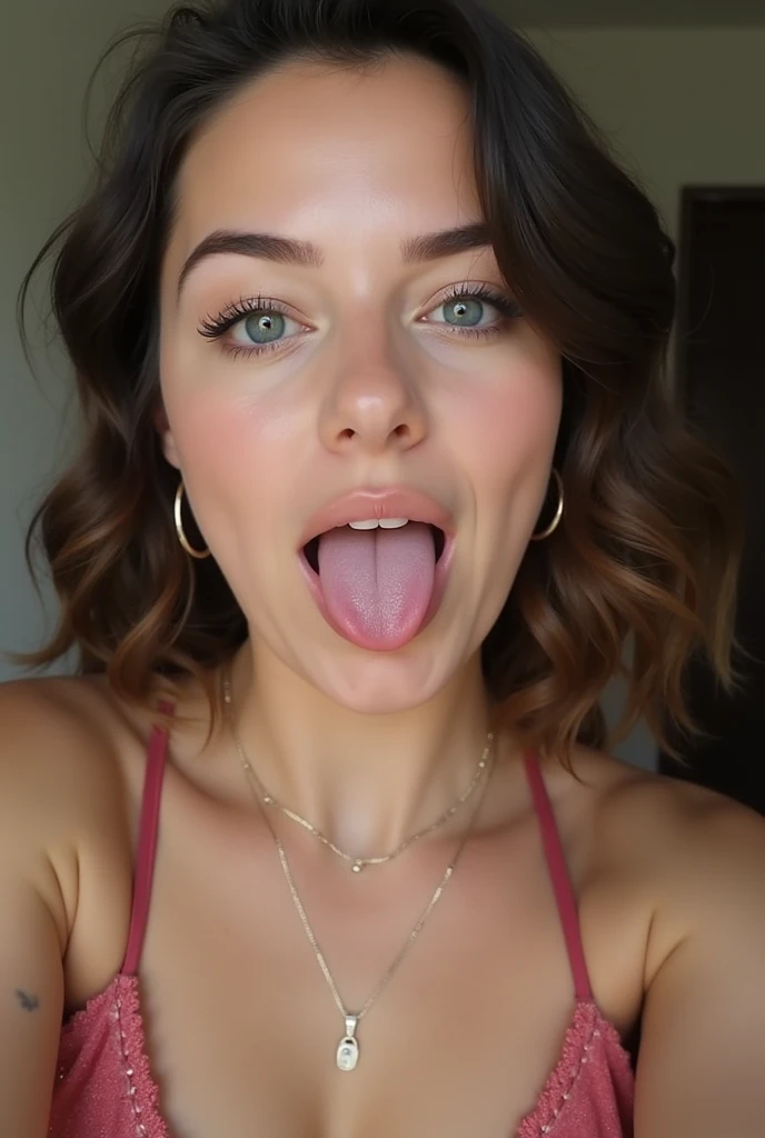 beautiful girl，Stick out your long tongue，Show us her mouth.